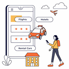 travel booking, vector, white background