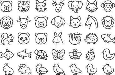 Cute Animal Icons: A collection of adorable, simple animal icons, perfect for various design projects. Featuring a variety of animals with clean lines.