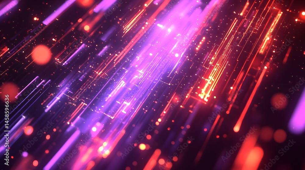 Poster dynamic digital network illustration with vibrant color lines.
