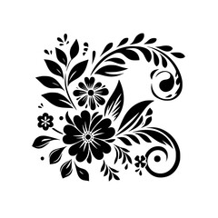 Black Floral Ornament on White: Elegant Vector Illustration