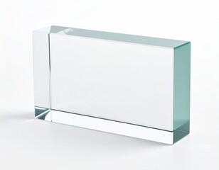 Clear rectangular block with a protruding section on white surface