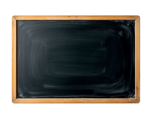 Black school board with chalk marks on transparent PNG background. Generated by AI.
