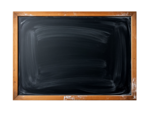 Black school board with chalk marks on transparent PNG background. Generated by AI.