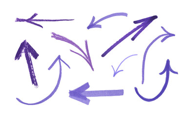 Set of blue violet arrows isolated on white