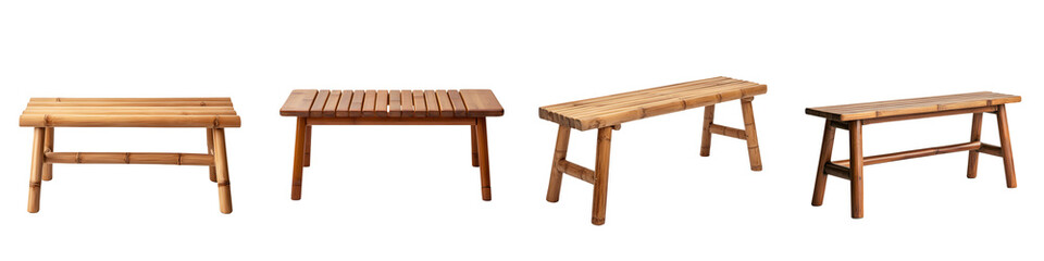 Assortment of wooden furniture for relaxation and outdoor use
