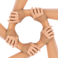 Making circle of human hands on white background. Unity, partnership, cooperation