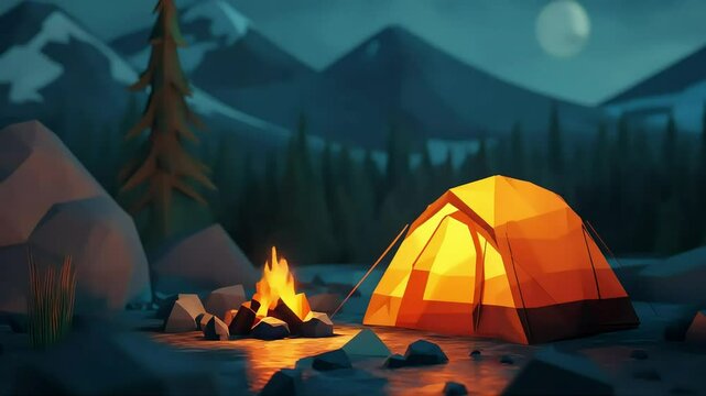 Campsite at night illustration