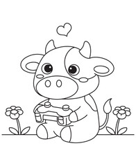 Coloring book gaming calf with a heart for fun Playful and sweet coloring kid education