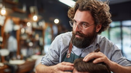 Barbering action at a local salon haircut session indoor close-up professionalism