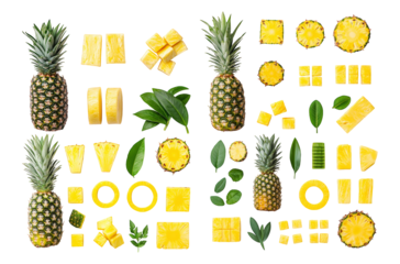 Pineapple fruit and slices layout collection