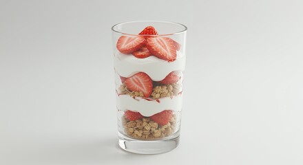 Preparing Strawberry Granola Parfait in Glass Cup Dessert