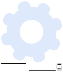 Gear with additional abstract lines and mobile device outline suggesting mechanics, automation, and technology. Ideal for engineering, teamwork, system integration, innovation, adaptability