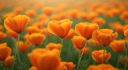 Orange California Poppy Flower Field