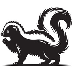 skunk silhouette, skunk line art silhouette, skunk svg, vector illustration, skunk vector silhouette icon - , ideal for wildlife, safari, and animal-themed illustrations, Skunk in the Autumn.