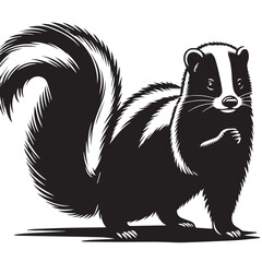 skunk silhouette, skunk line art silhouette, skunk svg, vector illustration, skunk vector silhouette icon - , ideal for wildlife, safari, and animal-themed illustrations, Skunk in the Autumn.