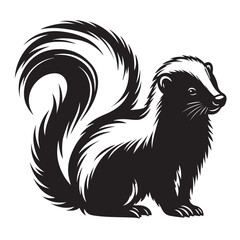 Naklejka premium skunk silhouette, skunk line art silhouette, skunk svg, vector illustration, skunk vector silhouette icon - , ideal for wildlife, safari, and animal-themed illustrations, Skunk in the Autumn.