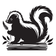 skunk silhouette, skunk line art silhouette, skunk svg, vector illustration, skunk vector silhouette icon - , ideal for wildlife, safari, and animal-themed illustrations, Skunk in the Autumn.