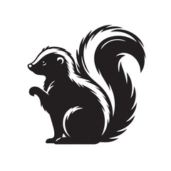 skunk silhouette, skunk line art silhouette, skunk svg, vector illustration, skunk vector silhouette icon - , ideal for wildlife, safari, and animal-themed illustrations, Skunk in the Autumn.