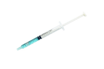 Medical syringe on white background. Isolated