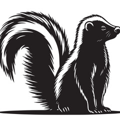 skunk silhouette, skunk line art silhouette, skunk svg, vector illustration, skunk vector silhouette icon - , ideal for wildlife, safari, and animal-themed illustrations, Skunk in the Autumn.
