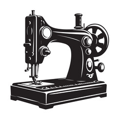 Silhouette illustration of a classic vintage sewing machine on white background, A Sewing machine vector silhouette on a white background, Minimalist Sewing Machine Vector Silhouette, sewing machine.