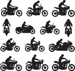 Obraz premium Speeding Motorbike on Open Road SilhouetteMotorcyclist in Motion Vector DesignOff-Road Dirt Bike Silhouette SceneClassic Cruiser Motorbike Vector ArtMotorbike Rider with Helmet Silhouette