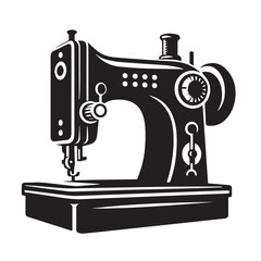 Silhouette illustration of a classic vintage sewing machine on white background, A Sewing machine vector silhouette on a white background, Minimalist Sewing Machine Vector Silhouette, sewing machine.