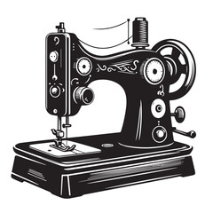 Silhouette illustration of a classic vintage sewing machine on white background, A Sewing machine vector silhouette on a white background, Minimalist Sewing Machine Vector Silhouette, sewing machine.