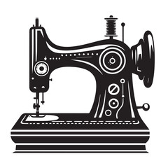 Silhouette illustration of a classic vintage sewing machine on white background, A Sewing machine vector silhouette on a white background, Minimalist Sewing Machine Vector Silhouette, sewing machine.