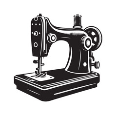 Silhouette illustration of a classic vintage sewing machine on white background, A Sewing machine vector silhouette on a white background, Minimalist Sewing Machine Vector Silhouette, sewing machine.