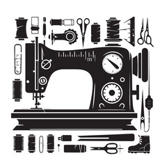 Silhouette illustration of a classic vintage sewing machine on white background, A Sewing machine vector silhouette on a white background, Minimalist Sewing Machine Vector Silhouette, sewing machine.