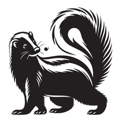 skunk silhouette, skunk line art silhouette, skunk svg, vector illustration, skunk vector silhouette icon - , ideal for wildlife, safari, and animal-themed illustrations, Skunk in the Autumn.