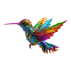 Obraz premium Vibrant Rainbow Hummingbird in Flight against Black Background