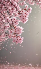 Fototapeta premium Delicate pink sakura petals descend, soft focus spring background , season, japanese