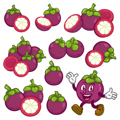 Cute Mangosteen Cartoon Illustration for Kids and Design Projects