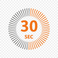 Thirty second timer clock. 45 sec stopwatch icon. Vector illustration on isolated background	
