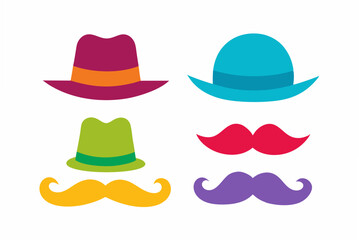 set of hat with mustache  silhouette vector illustration