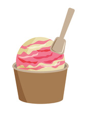 カップに入ったストロベリーとバニラのミックスアイスクリーム　ベクターイラスト