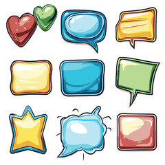 Cartoon Style Speech Bubbles And Shapes Collection Vector Illustration Set