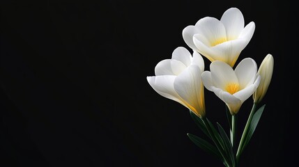 White flowers on black background – minimalist botanical photo for beauty branding, spa visuals, or nature-based designs