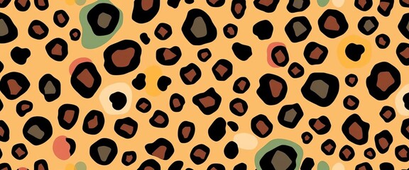 Abstract leopard fur seamless pattern Primitive art style, modern camouflage, doodle spots, art, cat