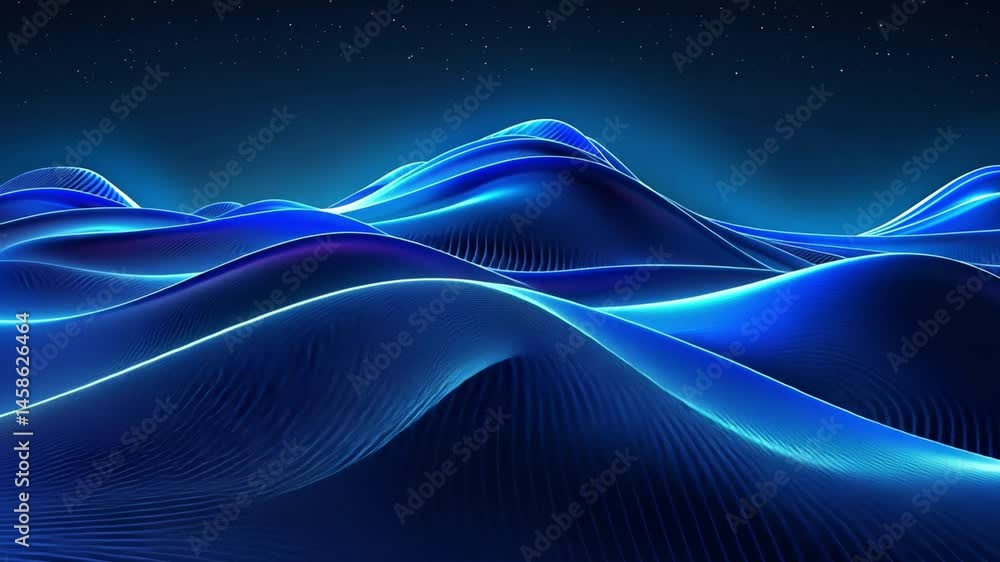 Poster mesmerizing landscape of undulating blue waves illuminated by soft light, creating serene and tranqu