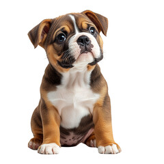 Obraz premium Cute bulldog puppy with big eyes and playful grin on transparent background 
