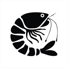 Shrimp vector silhouette, shrimp icon, sea lobster illustration