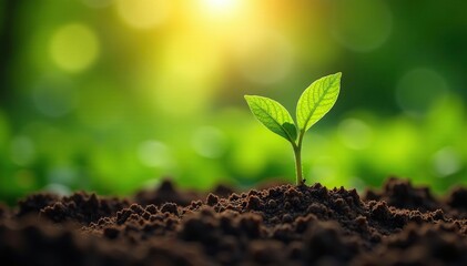 Fototapeta premium - Thriving coffee seedlings, lush green foliage, sun-dappled nature backdrop, growth symbol, sprout, nature