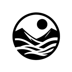 Minimalist Mountain Landscape Logo: Black & White Circle Design
