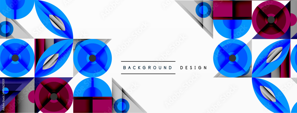 Poster Abstract geometric pattern. Blue, purple, gray shapes overlap creating dynamic visual effect. Modern design element for backgrounds.