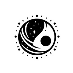 Yin Yang Cosmos: Minimalist Symbol, Stars & Balance, Black & White
