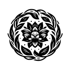 Elegant Black and White Floral Mandala Design, Decorative and Symbolic