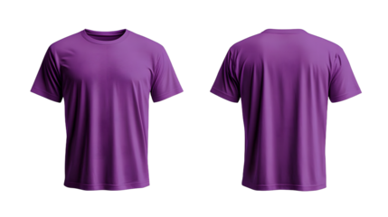 purple tshirt mockup front and back views on white background vector template for apparel design illustration